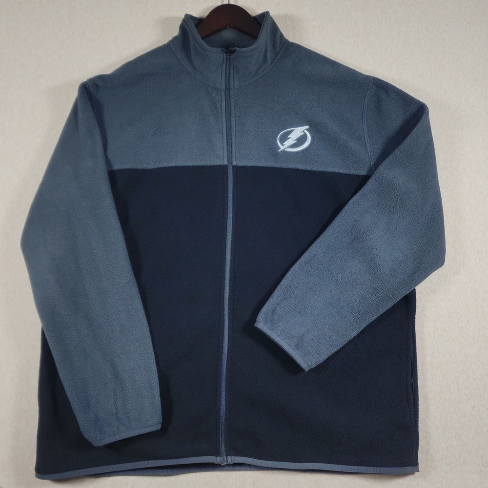 Tampa Bay Lightning NHL Fleece Jacket Mens XL Grey Navy Blue Full Zip Sweater